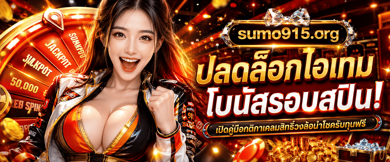 สตรีมเมอร์สาวสวยยิ้มแย้มเปิดแผงหน้าจอกระดานวงกลมสุ่มของรางวัลเครดิตฟรี วงล้อพารวยสล็อต SUMO915 เพื่อเอาทุนไปกดปั่นตู้เกมต่อ
